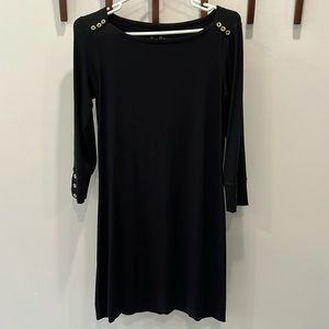 Lilly Pulitzer black dress. Gold detail at shoulder and sleeve. Size S